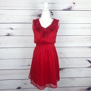 Anthropologie Criss Cross Red Floral Dress Medium